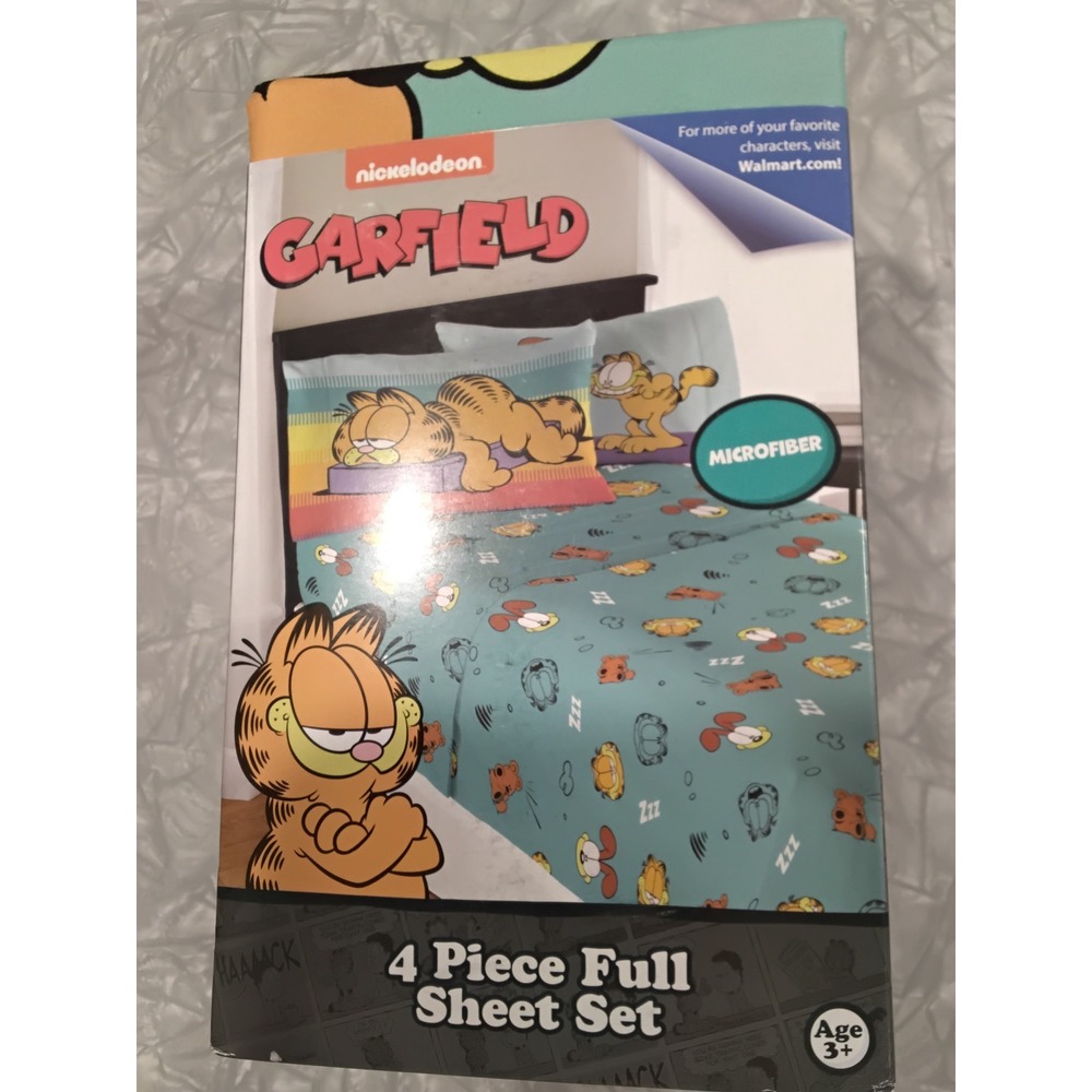 Nickelodeon Garfield 4 Piece Full Sheet Set Microfiber Teal Blue Bedding New